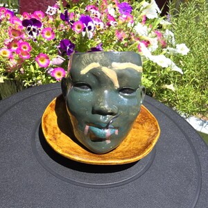 The Garden Cries Back – Haunted Ceramic Face Planter with Detached Saucer