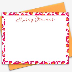 Classic Monogram Flat Note Cards - Correspondence Card Stationery - Personalized Card Stationary - Thank You Notes, Pink Leopard