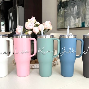 Tumbler 40 oz. with Handle, Personalized Tumbler with Straw and Lid, Custom Gift for Women, Insulated Water Bottle