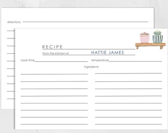 Custom Recipe Card Double Sided 4x6 Personalized Baking Recipe Card Keepsake Gift for Kitchen or Bridal Shower