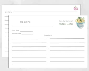 Pasta Style Recipe Card 4x6 Double Sided Printable | Italian Recipe Card Template | Kitchen Bridal Shower Recipe Insert |  Recipe Card