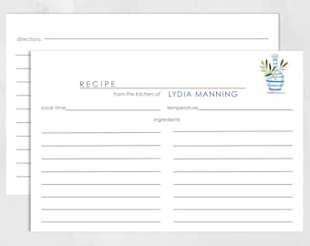 Custom Recipe Card with Olive Oil Jar, 4x6 Double Sided Personalized Cooking Recipe Card Keepsake Gift for Home Chefs
