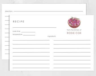Custom Bridal Shower Recipe Card Fruit Bowl Design Personalized 4x6  Double Sided Tea Party Recipe Keepsake Gift