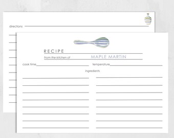 Custom Bridal Shower Recipe Card Spoon Design Personalized 4x6  Double Sided Tea Party Recipe Keepsake Gift