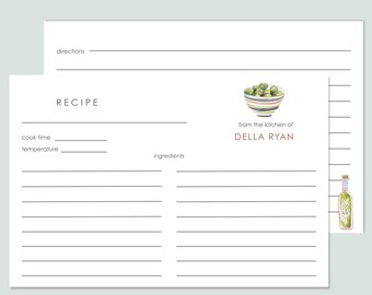 Olive Italian Recipe Card 4x6 Double Sided Printable | Italian Recipe Card Template | Kitchen Bridal Shower Recipe Insert |  Recipe Card