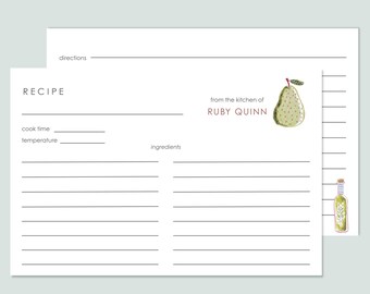 Custom Bridal Shower Recipe Card Fruit Pear Design Personalized 4x6  Double Sided Tea Party Recipe Keepsake Gift