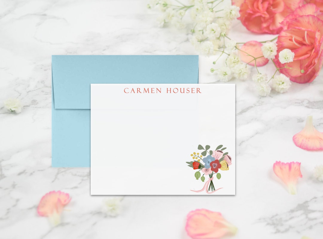 Monogram Floral Note Cards - Correspondence Card Stationery ...