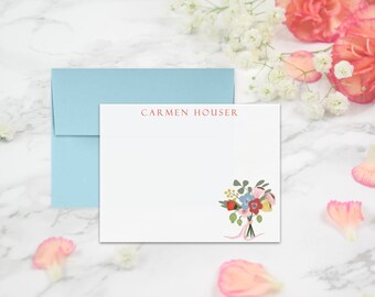 Monogram Floral Note Cards - Correspondence Card Stationery - Personalized Card Stationary - Floral Bouquet Thank You Notes,