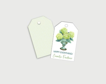 Custom Floral Gift Tags, Personalized Hydrangeas in Urn Favor Tags for Showers, Monogram Southern Watercolor Gift label, Botanical Gift Tag