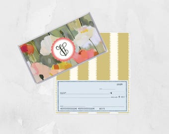 Checkbook Cover, Monogrammed Vinyl Checkbook Cover, Muted Tulips