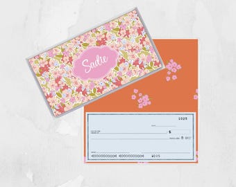Checkbook Cover, Monogrammed Vinyl Checkbook Cover, Floral Flowers