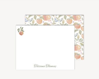 Personalized Stationery Set, Peaches Flat Note Cards, Preppy Custom Stationary, Double Sided Note Card, Fruit Writing Paper Gift