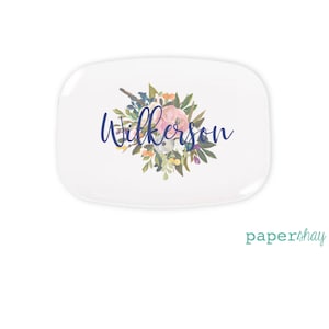 Personalized Serving Platter, Family Platter, Custom Watercolor Floral Serving Tray