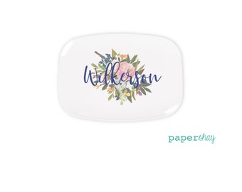 Personalized Serving Platter, Family Platter, Custom Watercolor Floral Serving Tray