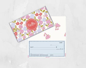 Checkbook Cover, Monogrammed Vinyl Checkbook Cover, Floral Hydrangeas