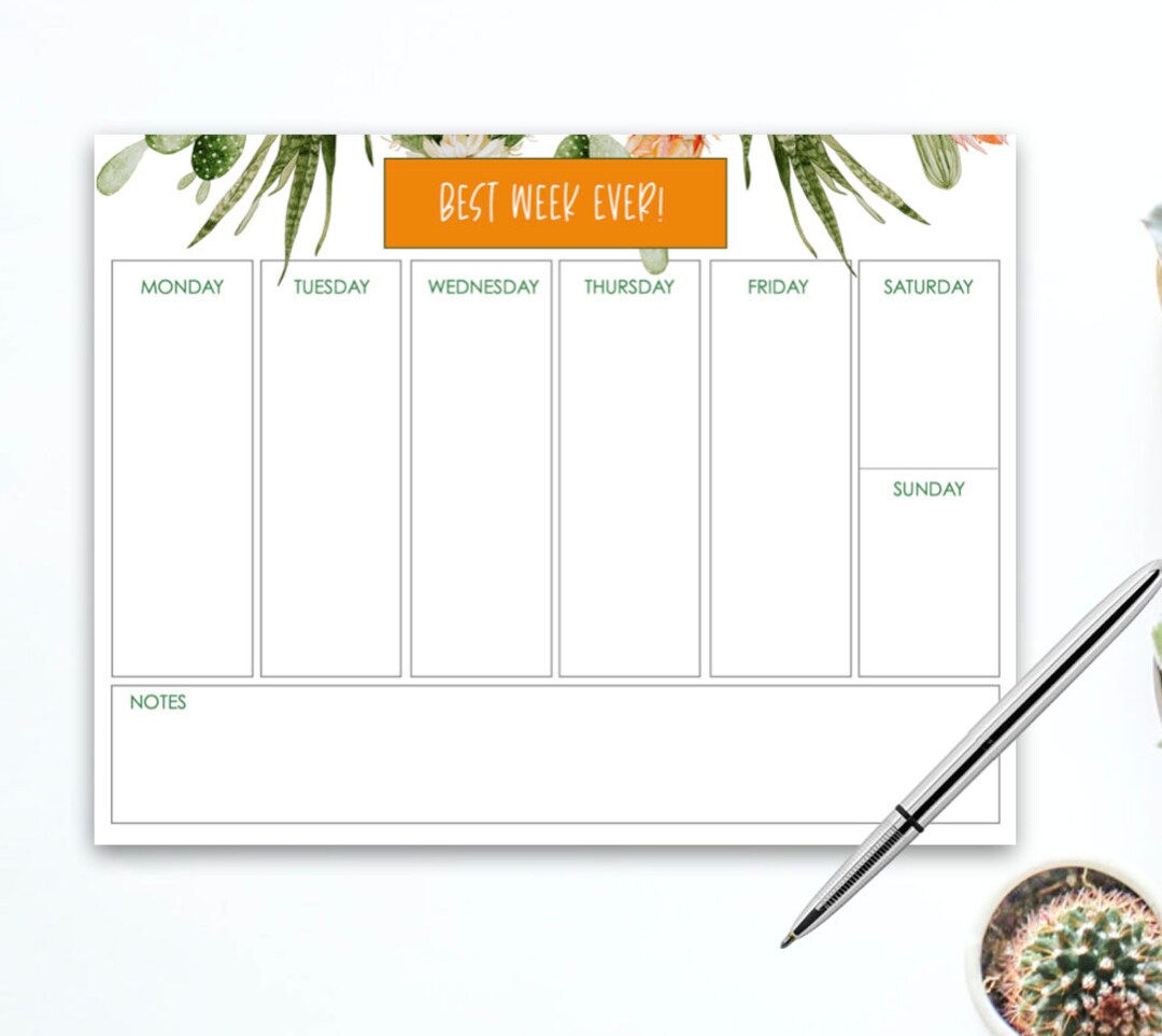 Weekly Calendar Notepads, 8.5 X 11 Inch Notepad, Succulent Planner Pad ...