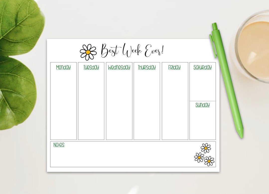 Weekly Calendar Notepads, 8.5 X 11 Inch Notepad, Daisy Planner Pad, TO ...