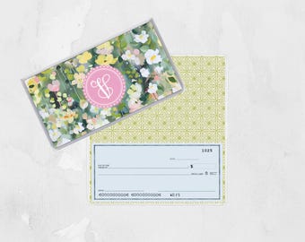 Monogrammed Vinyl Checkbook Cover, Wildflower Floral Design, Checkbook Holder