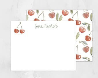Personalized Stationery Set, Cherry Flat Note Cards, Preppy Custom Stationary, Double Sided Note Card, Fruit Writing Paper Gift