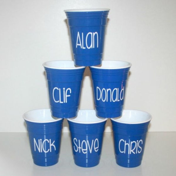 Monogrammed Double Walled Thick Plastic Cups for Bridesmaids, 16 oz Personalized Plastic Cups, Re-useable Cup with Lid