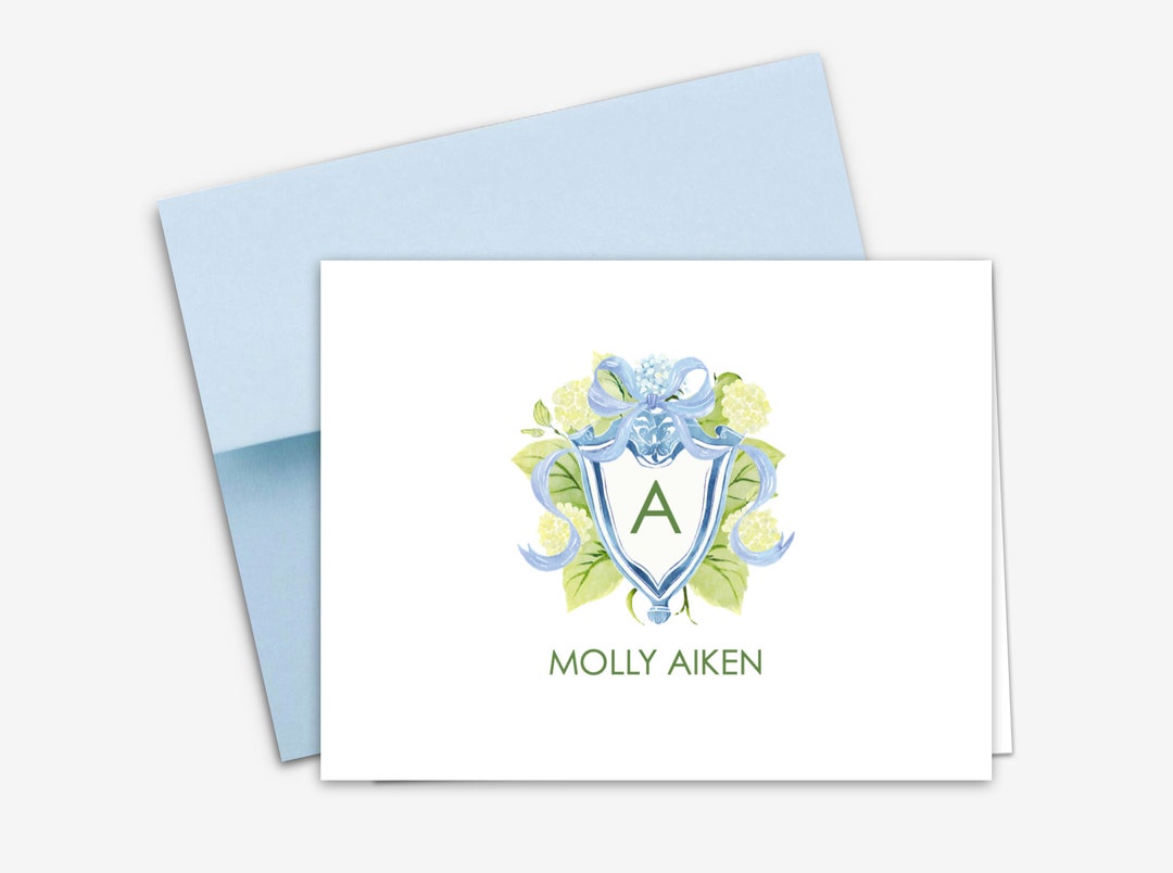 Custom Family Crest Note Cards, Personalized Southern Preppy Stationery ...