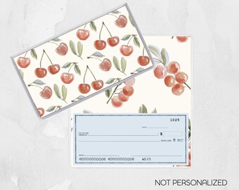 Checkbook Cover, Monogrammed Cherries Vinyl Checkbook Cover, Duplicate Checkbook, Top Tear Checkbook for Her, Cherries