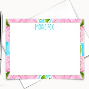 Modern Floral Bordered Personalized Stationery Note Cards, Thank you Flat Cards, Simple Personalized Gift for Family