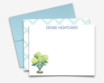 Personalized Hydrangea Flat Note Cards, Custom Southern Preppy Family Stationery, Floral  Thank you Notes, Blank Correspondence Blank Cards