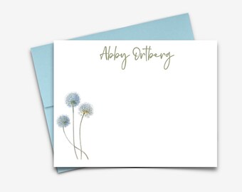 Classic Monogram Flat Notecards - Correspondence Card Stationery - Personalized Card Stationary - Thank You Notes, DANDELIONS