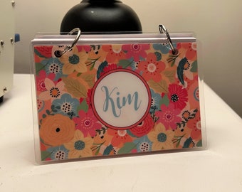 Personalized Index Card Binder, Flashcard Holder or Recipe Book, Laminated Note Card Binder, FLORAL, PS3991