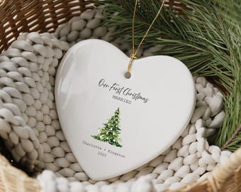 Our First Christmas Married Ornament, Personalized Newlywed Christmas Ornament, Custom Holiday Gift, Wedding Keepsake, Couples Gift