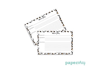 Recipe Cards  4 x 6 Personalized,  LEOPARD, Hostess Gift