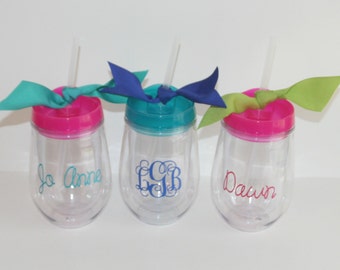 Stemless Wine Glass Acrylic MONOGRAMMED