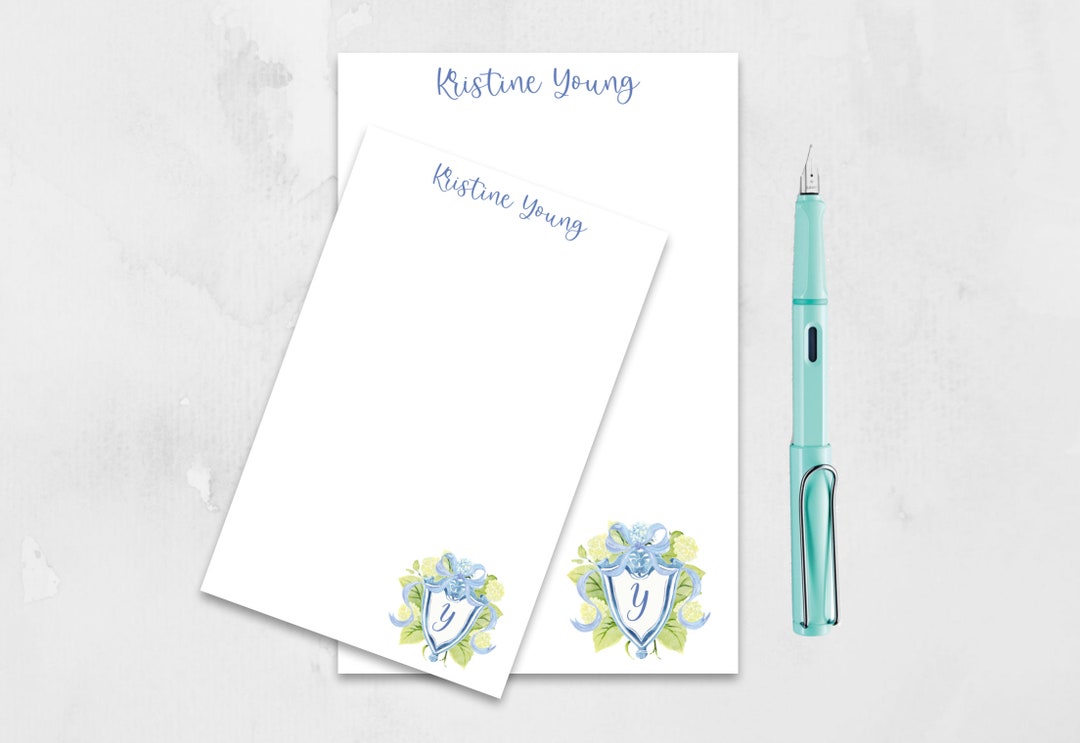 Personalized Notepad With Family Hydrangea Crest With Bow, Custom ...