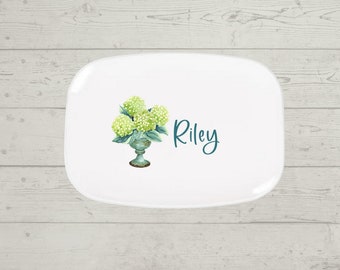 Custom Hydrangeas in Urn Serving Platter, Southern Botanical Poolside Outdoor Tray, Monogrammed Closing Gift, Preppy Dinner Party Platter