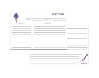 Recipe Cards 4 x 6 Personalized, LAVENDER, Hostess Gift