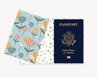 Feminine Passport Cover, Tulips Passport Cover Fits US Passports, Checkbook Cover