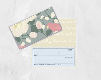 Monogrammed Floral Checkbook Cover, Cherries Design, Vinyl Wallet for Top Tear Checks