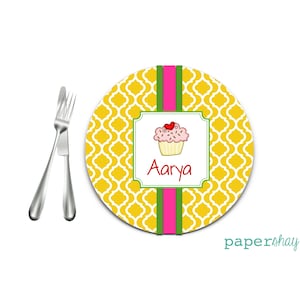 Personalized Melamine Plate or Child&#39;s Plate, Personalized Girl&#39;s Plate, Cupcake