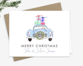 Personalized Christmas Card with Convertible, Merry Christmas from the Family Stationary, Holiday Stationery Set, Simple Christmas Cards