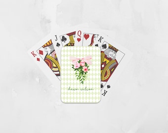 Personalized Pink Floral Swag Playing Cards, Custom Feminine Botanical Deck of Cards, Southern Harlequin Solitaire Cards, Game Night Gift