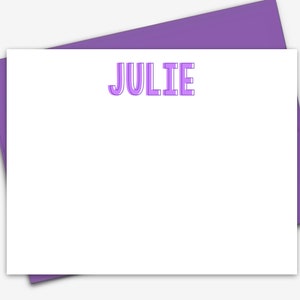 Stationery Set with Custom Color Block Name, Girls Personalized Note Cards, Kids Thank You Notes