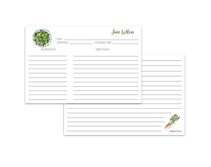 Recipe Cards 4 x 6 Personalized, SALAD, Hostess Gift
