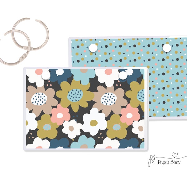 Index Card Binder, Flashcard Holder or Recipe Book, Laminated Note Card Binder, Blank Book, Floral PS13748