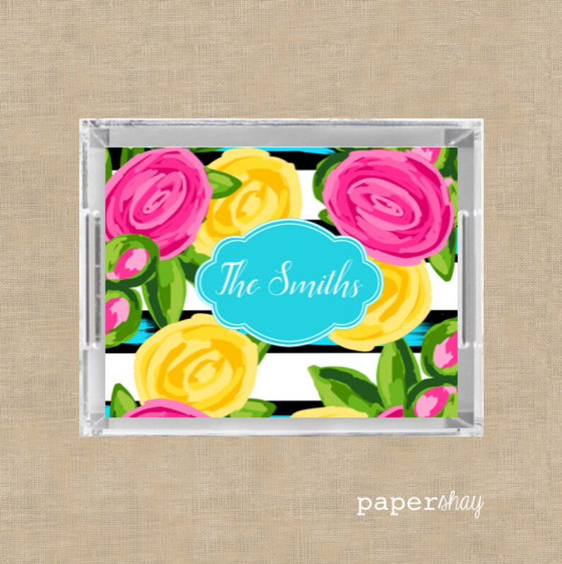 Monogrammed Lucite Serving Tray With Handles Personalized Etsy