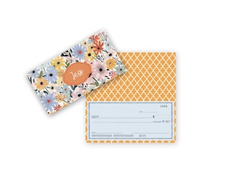 Checkbook Cover, Monogrammed Vinyl Checkbook Cover, Duplicate Checkbook, Top Tear Checkbook, Floral