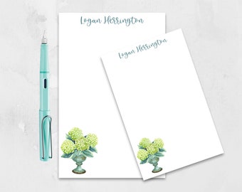 Custom Hydrangea Watercolor Notepad, Personalized Floral Stationery, Botanical Monogrammed Memo Pad, Southern Preppy Notepad for Daily Tasks