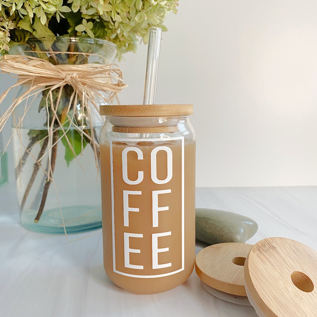 Stylish Glass Can Cup With Bamboo Lid and Straw - Ideal for Women ...