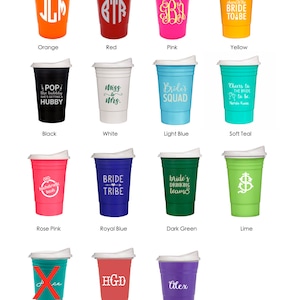 Monogrammed Double Walled Thick Plastic Cups for Bridesmaids, 16 oz Personalized Plastic Cups, Re-useable Cup with Lid, PS200 image 3