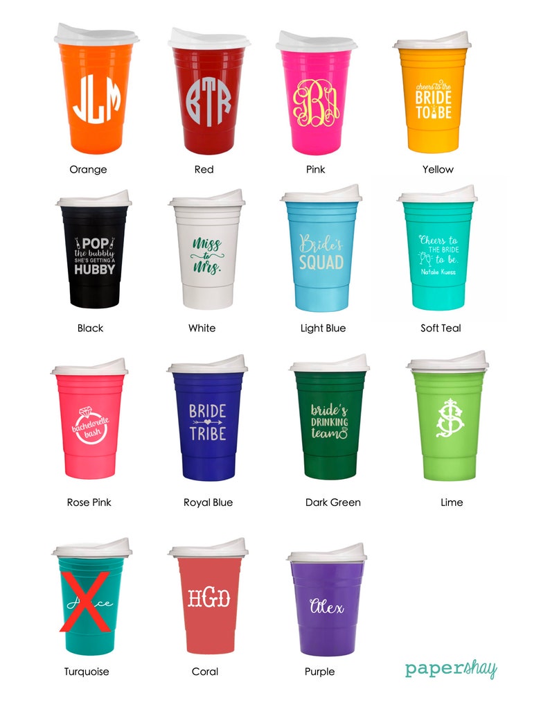 Monogrammed Double Walled Thick Plastic Cups for Bridesmaids, 16 oz Personalized Plastic Cups, Re-useable Cup with Lid, PS200 image 3